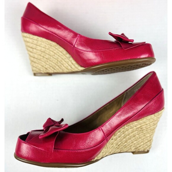 Aerosoles Well Wisher Shoes Womens 8.5M Pink Bowtie Peep Toe Espadrille Wedges - Picture 6 of 14